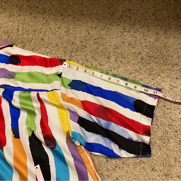 VTG Genelli Silk Shirt MULTICOLOR Paint Design PASTELS - Sz L Excellent! - Picture 15 of 15